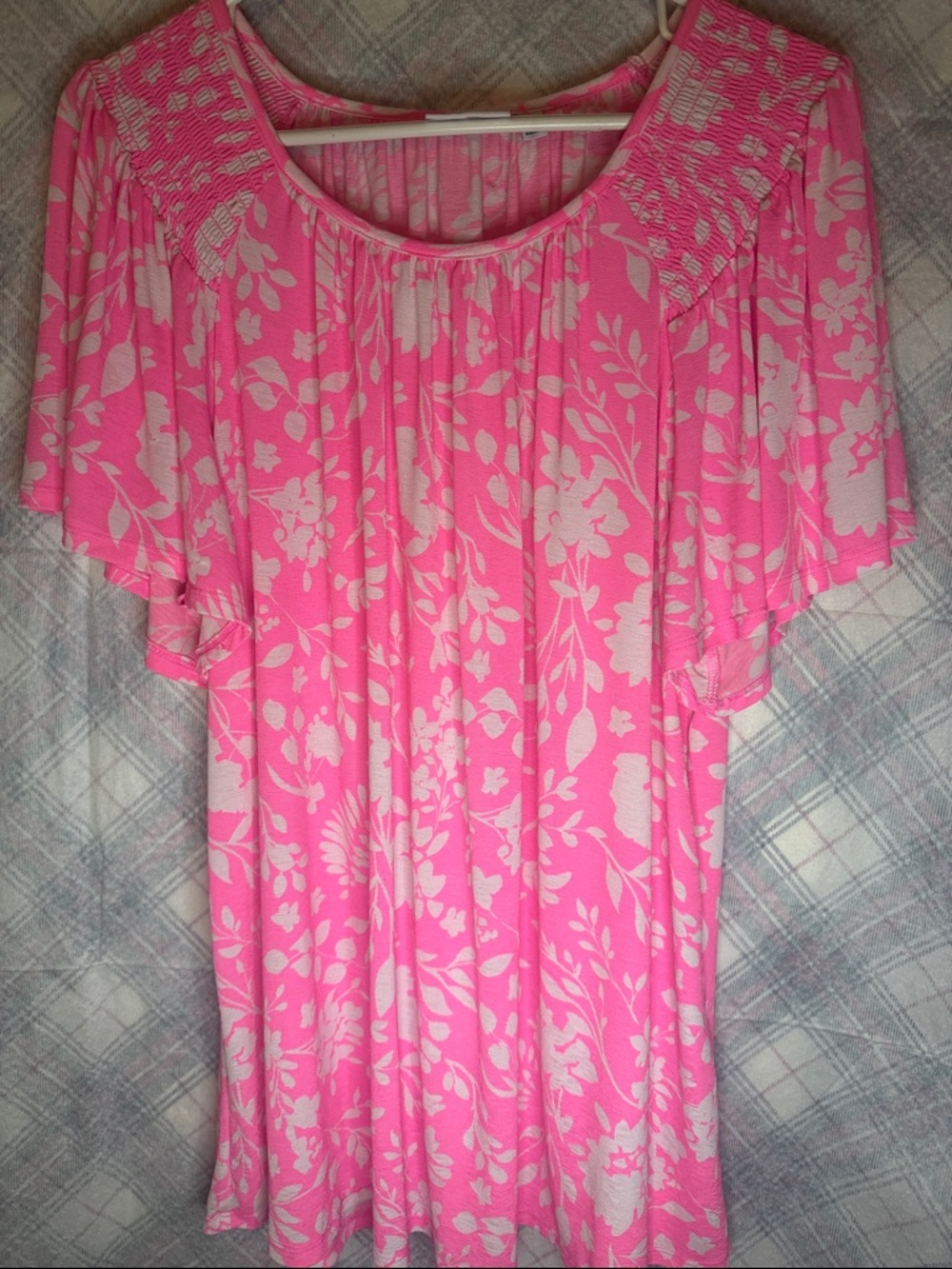 Kim Rogers Pink and White Floral Tunic Top